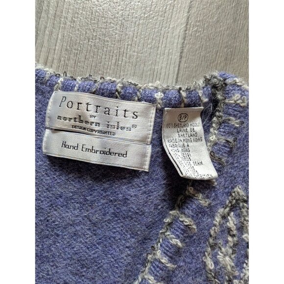Hand-Embroidered Wool Vest By Portraits Northern Isles Purple Floral S/P - Picture 5 of 8